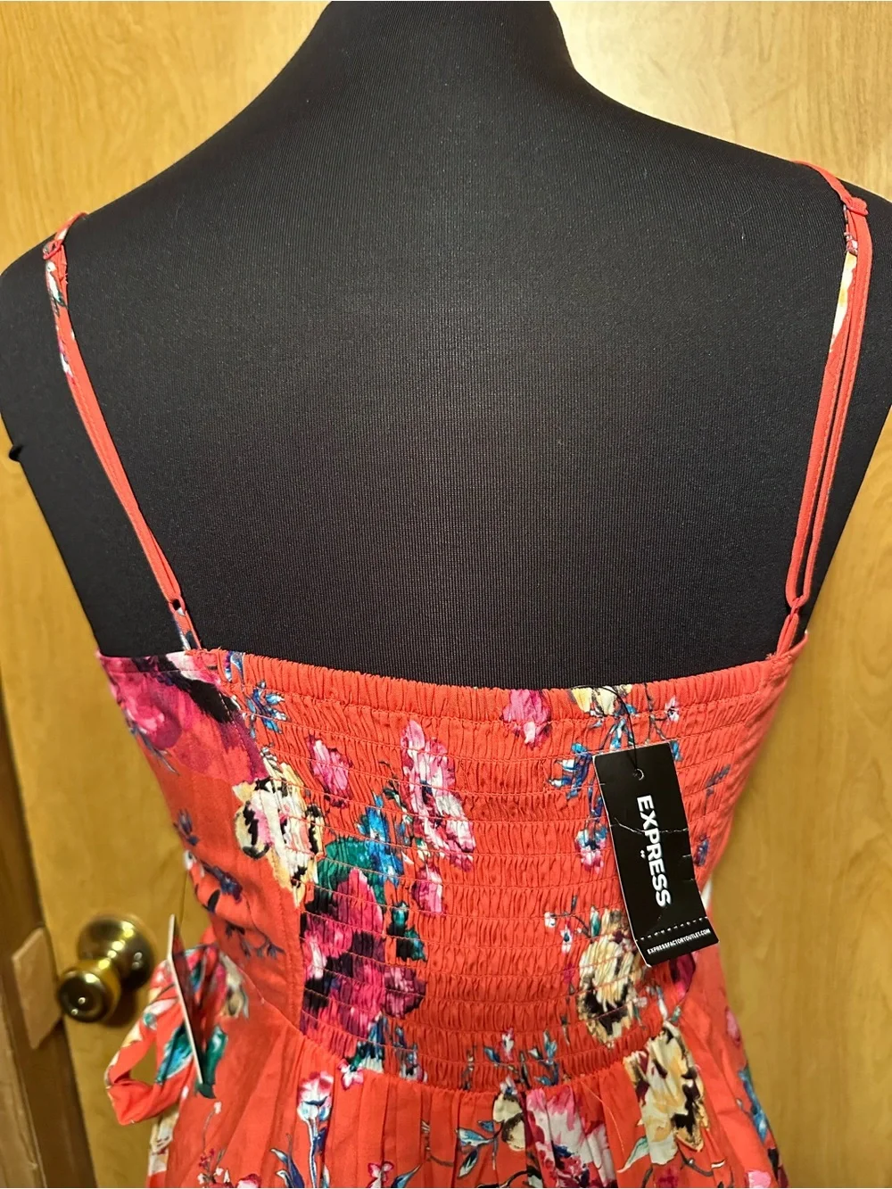 Express Coral Floral Spaghetti Strap Mini Dress